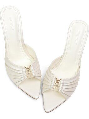 Women's White Faux Leather Pointed Toe Stylish Elegant Comfortable High Heel